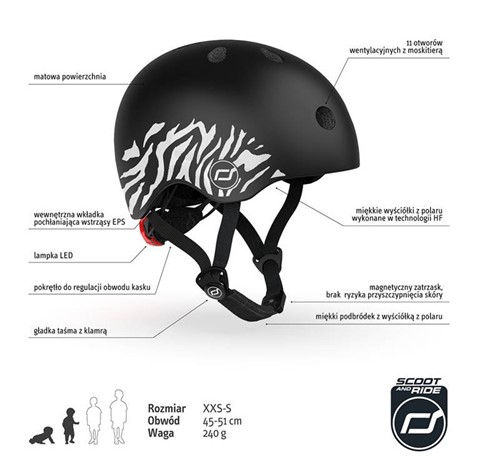 SCOOTANDRIDE  Kask XXS-S dla dzieci 1-5 lat Zebra