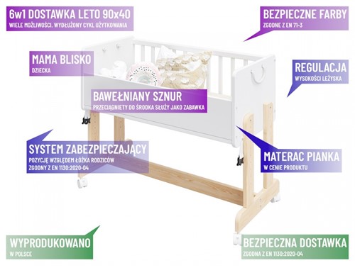 Łóżeczko Dostawne na kółkach biurko 6w1 Leto