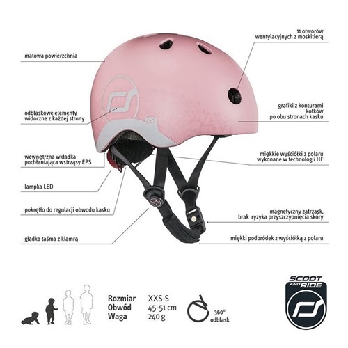 SCOOTANDRIDE 2w1 hulajnoga i kask odblask Rose