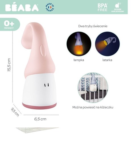 Beaba Lampka LED przenośna z latarką Pixie Pink