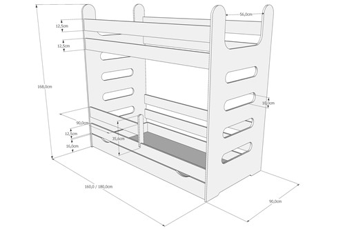 Łóżko piętrowe Mati 180x80 z szufladą