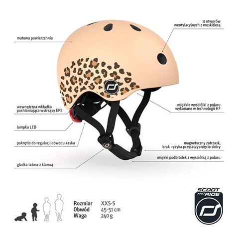 SCOOTANDRIDE  Kask XXS-S dla dzieci 1-5lat Leopard