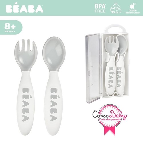 Beaba Sztućce plastikowe w etui grey