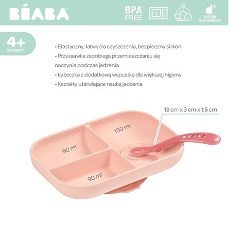 Beaba Komplet naczyń z silikonu talerz Pink