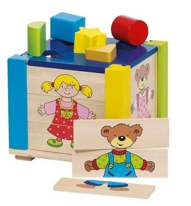 Goki Drewniana Kostka SORTER PUZZLE Z 4 Motywami