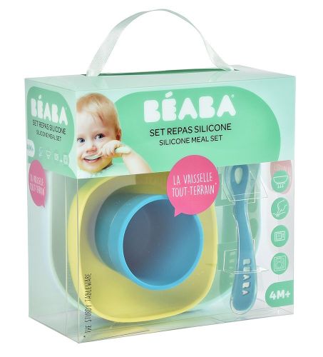Beaba Komplet naczyń z silikonu z przyssawką blue