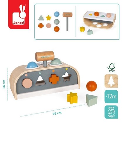 Janod Drewniana przebijanka i sorter kształtów 