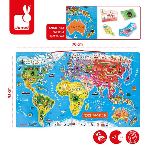 Janod PUZZLE magnetyczne mapa świata z nazwami w języku angielskim