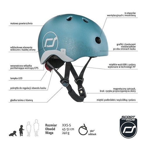 SCOOTANDRIDE 2w1 hulajnoga i kask odblask Steel