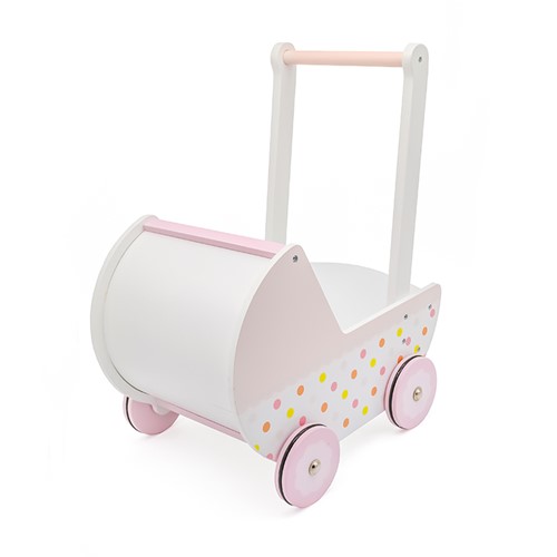 Heze wózek dla lalek drewniany różowy z pościelą