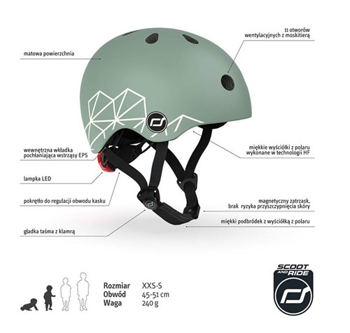 SCOOTANDRIDE  Kask XXS-S dla dzieci 1-5 lat Green 