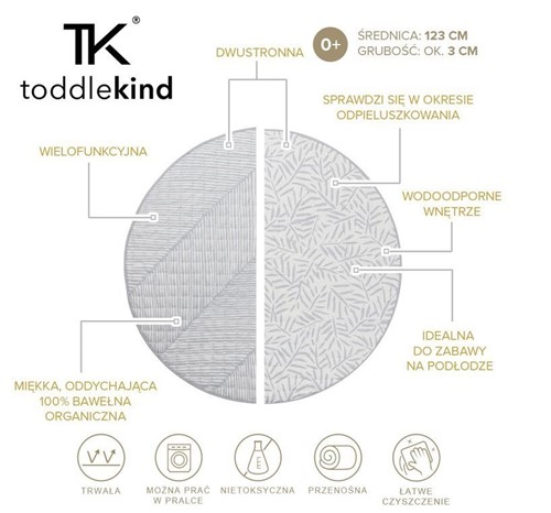 TODDLEKIND Mata do zabawy z bawełny org. Stone