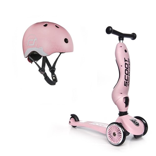 SCOOTANDRIDE 2w1 hulajnoga i kask odblask Rose