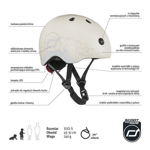 SCOOTANDRIDE Kask dla dzieci 1-5 Ash Bear xxs-s