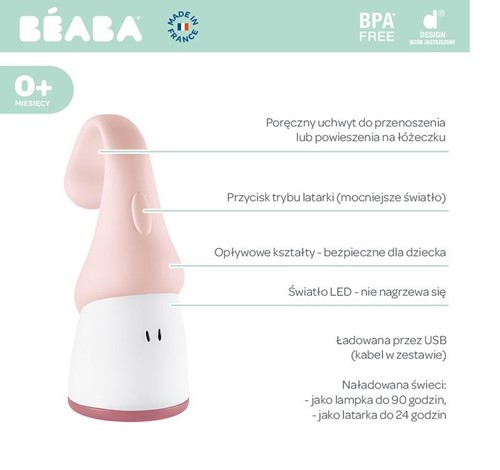 Beaba Lampka LED przenośna z latarką Pixie Pink