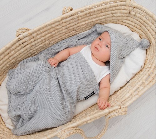 Dzianinowy Śpiworek - kocykowy do spania dla niemowląt- szary