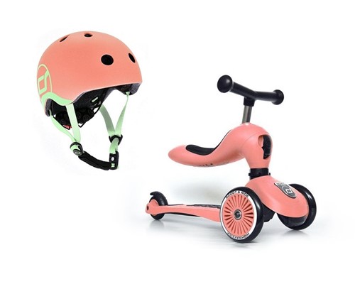 SCOOTANDRIDE 2w1 Jeździk hulajnoga i kask peach