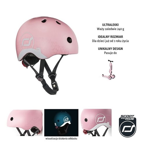 SCOOTANDRIDE 2w1 hulajnoga i kask odblask Rose