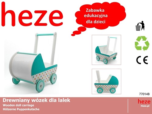 Heze wózek dla lalek drewniany zielony