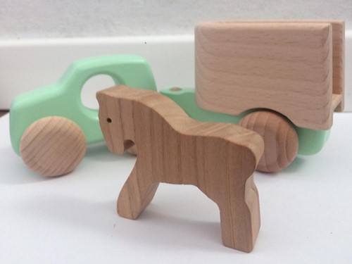 Bajo drewniany Samochodzik z przyczepą dla konia