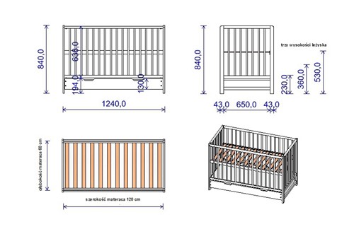 Piętrus łóżeczko Dominik 120x60 z szufladą antracyt