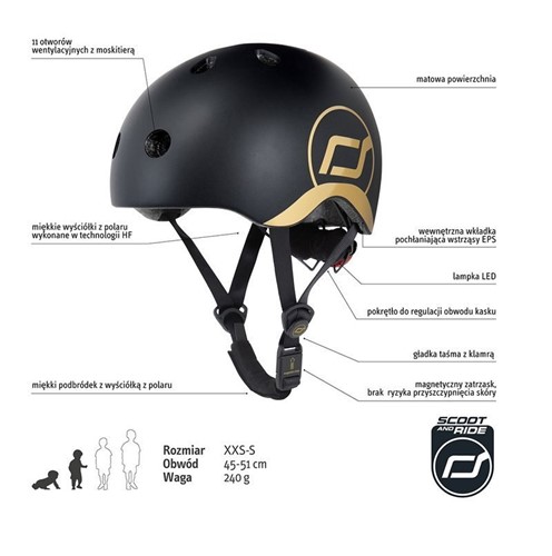 SCOOTANDRIDE Kask dla dzieci 1-5 Black&Gold xxs-s