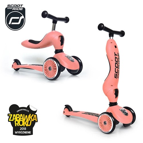 SCOOTANDRIDE 2w1 Jeździk hulajnoga i kask peach