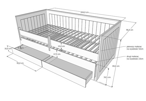 Łóżko HOMNES Z Szufladami 200x90 bez materaca