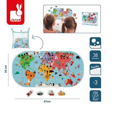 Janod Puzzle do kąpieli Mapa świata 28