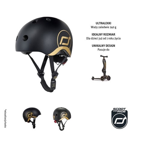 SCOOTANDRIDE Kask dla dzieci 1-5 Black&Gold xxs-s